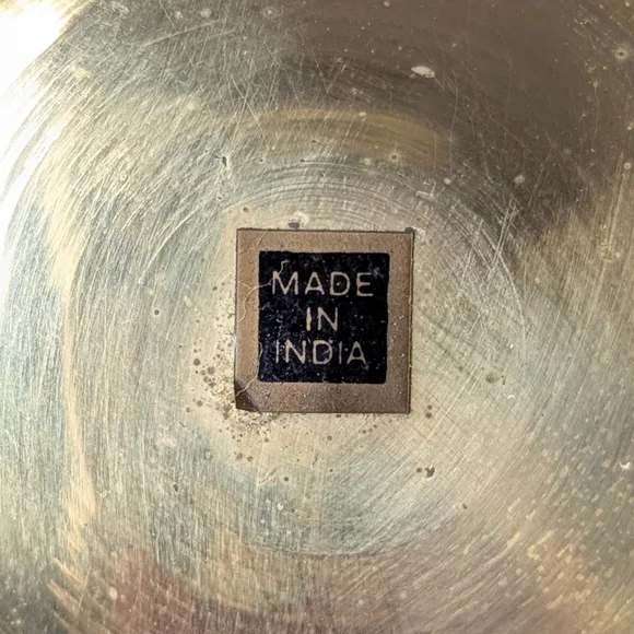 Vintage Brass Etched Scalloped Edge Shiny Basket Movable Handle Cottagecore - Picture 6 of 13